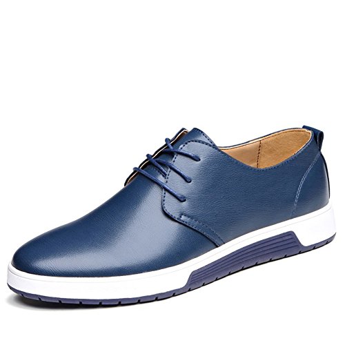 Casual Leder Herren Schuhe Business Halbschuhe Zum Schnürer Anzugschuhe Oxford Derbys Lederschuhe Wasserdicht Flache Schnürhalbschuhe Männer für Hochzeit Party Blau Übergrößenn 41 von Dewuseller