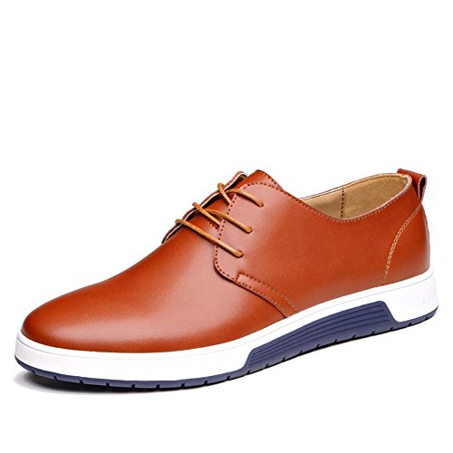 Casual Leder Herren Schuhe Business Halbschuhe Zum Schnürer Anzugschuhe Oxford Derbys Lederschuhe Wasserdicht Flache Schnürhalbschuhe Männer für Hochzeit Party Braun Übergrößenn 38 von Dewuseller