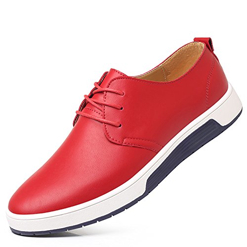 Casual Leder Herren Schuhe Business Halbschuhe Zum Schnürer Anzugschuhe Oxford Derbys Lederschuhe Wasserdicht Flache Schnürhalbschuhe Männer für Hochzeit Party Rot Übergrößenn 43 von Dewuseller