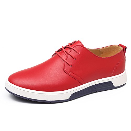 Casual Leder Herren Schuhe Business Halbschuhe Zum Schnürer Anzugschuhe Oxford Derbys Lederschuhe Wasserdicht Flache Schnürhalbschuhe Männer für Hochzeit Party Rot Übergrößenn 45 von Dewuseller