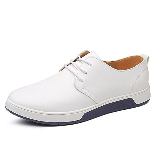 Casual Leder Herren Schuhe Business Halbschuhe Zum Schnürer Anzugschuhe Oxford Derbys Lederschuhe Wasserdicht Flache Schnürhalbschuhe Männer für Hochzeit Party Weiß Übergrößenn 38 von Dewuseller