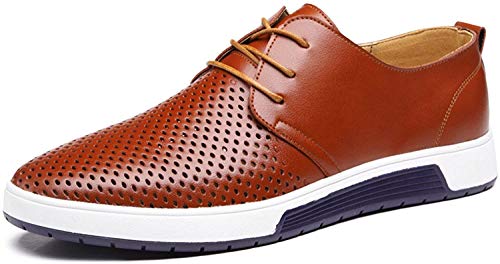 Dewuseller Herren Freizeit Schuhe Aus Leder Business Anzugschuhe Mesh Atmungsaktiv Lederschuhe Oxford Halbschuhe Zum Schnürer Flache Slipper für Party Hochzeit Braun Übergrößen 44 von Dewuseller