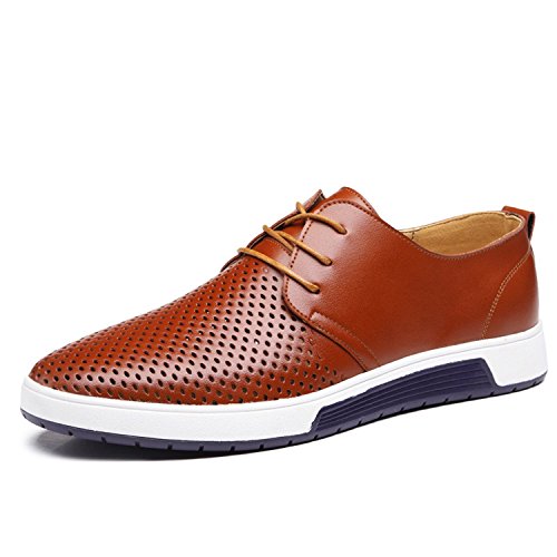 Herren Freizeit Schuhe aus Leder Business Anzugschuhe Mesh Atmungsaktiv Lederschuhe Oxford Halbschuhe Zum Schnürer Flache Slipper für Party Hochzeit (43 EU, Braun) von Dewuseller