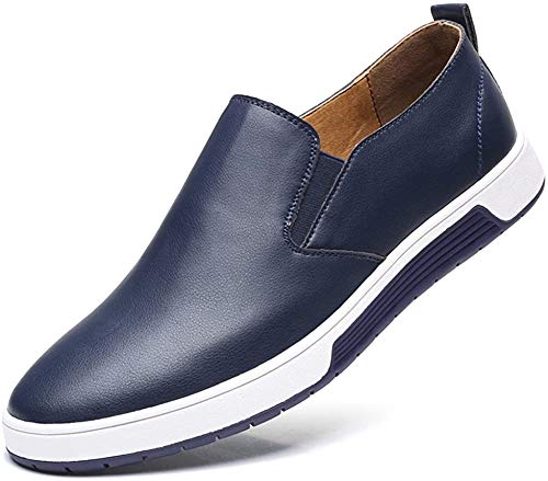 Herren Leder Business Schuhe Casual Anzugschuhe Zum Reinschlüpfen Halbschuhe Anzüge Hochzeit Schuhe Mokassins Flache Slipper Slip on Schuhe Männer übergrößen 37-48, Blau, 37 EU von Dewuseller