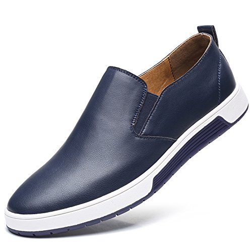 Herren Leder Business Schuhe Casual Anzugschuhe Zum Reinschlüpfen Halbschuhe Anzüge Hochzeit Schuhe Mokassins Flache Slipper Slip on Schuhe Männer übergrößen 37-48, Blau, 44 EU von Dewuseller