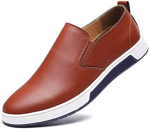 Herren Leder Business Schuhe Casual Anzugschuhe Zum Reinschlüpfen Halbschuhe Anzüge Hochzeit Schuhe Mokassins Flache Slipper Slip on Schuhe Männer übergrößen 37-48, Braun, 43 EU von Dewuseller