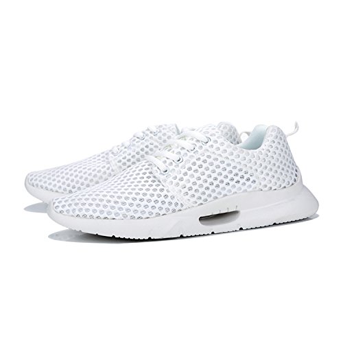 Herren Turnschuhe Sommer Mesh Atmungsaktive Sport Freizeit Schuhe Zum Schnürung Ultraleicht Männer Sneakers Bequeme Laufschuhe Fitnessschuhe mit Rutschfester Sohle (Weiß Größe 40) von Dewuseller