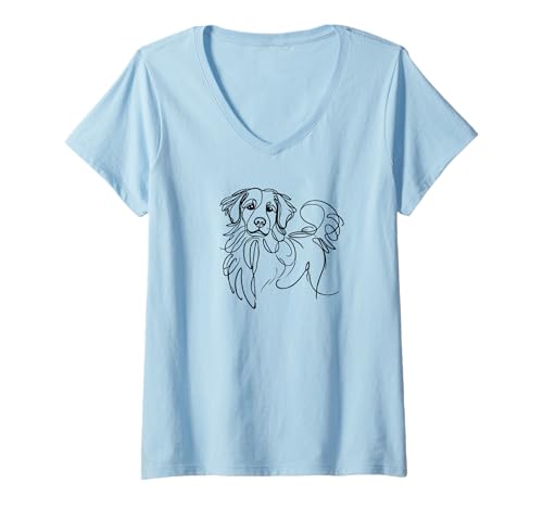 Damen Minimalistische (Nova Scotia Duck Tolling) Retriever Abstrakte Kunst T-Shirt mit V-Ausschnitt von Dex Factor
