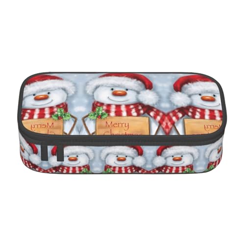 Dexnel Federmäppchen, Federmäppchen, einfache Schreibwarentasche mit 4 Fächern, Büro-Organizer, Frohe Weihnachten, Schneemann-Druck, Frohe Weihnachten Schneemann, Einheitsgröße, Taschen-Organizer von Dexnel