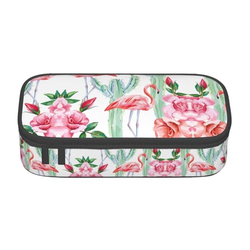 Dexnel Federmäppchen, Federmäppchen, einfache Schreibwarentasche mit 4 Fächern, Büro-Organizer, Happy Thanksgiving Print, Kaktus Flamingo Rose Blumen, Einheitsgröße, Taschen-Organizer von Dexnel