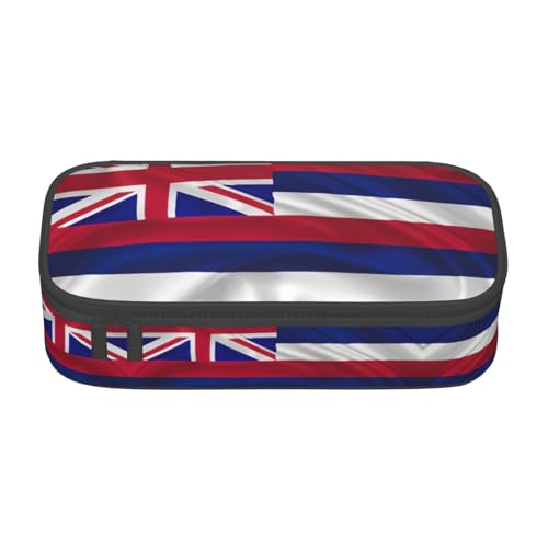 Dexnel Federmäppchen, Federmäppchen, einfache Schreibwarentasche mit 4 Fächern, Büro-Organizer, abstrakter Katzen-Galaxie-Druck, Flagge Hawaii Amerikanische Flagge, Einheitsgröße, Taschen-Organizer von Dexnel