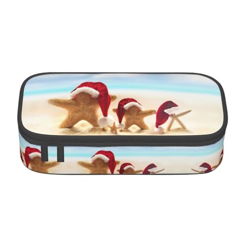 Dexnel Federmäppchen, Federmäppchen, einfache Schreibwarentasche mit 4 Fächern, Büro-Organizer, abstrakter Katzen-Galaxie-Druck, Merry Christmas Beach, Einheitsgröße, Taschen-Organizer von Dexnel