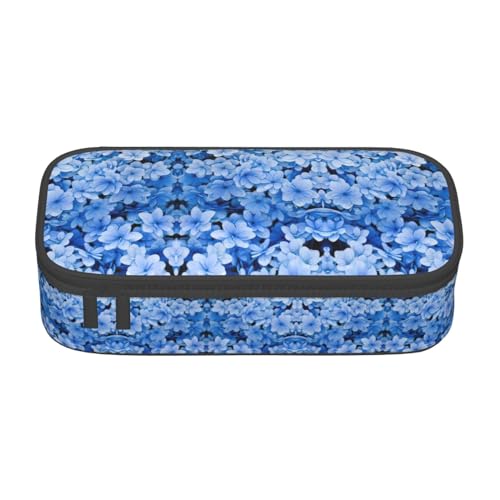 Dexnel Federmäppchen, Federmäppchen, einfache Schreibwarentasche mit 4 Fächern, Büro-Organizer, farbiger Heißluftballon-Druck, blaue blumen, Einheitsgröße, Taschen-Organizer von Dexnel