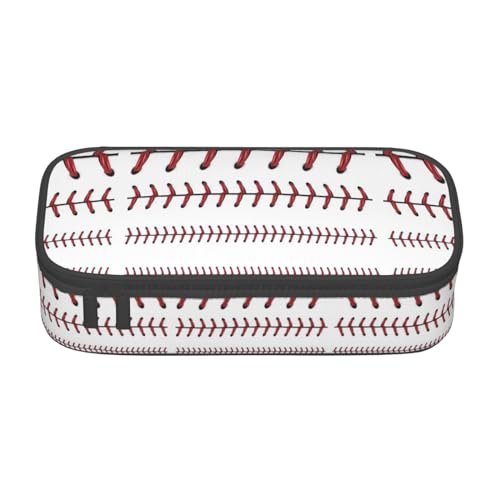 Dexnel Federmäppchen, Federmäppchen, einfache Schreibwarentasche mit 4 Fächern, Büro-Organizer, frischer rosa Vogeldruck, Baseball-Softball-Schnürsenkel, Rot, Einheitsgröße, Taschen-Organizer von Dexnel