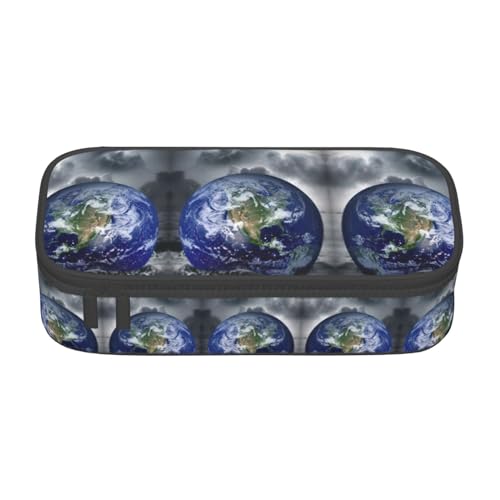 Dexnel Federmäppchen, Federmäppchen, einfache Schreibwarentasche mit 4 Fächern, Büro-Organizer, frischer rosa Vogeldruck, Cool Earth Planet Ocean Storm, Einheitsgröße, Taschen-Organizer von Dexnel