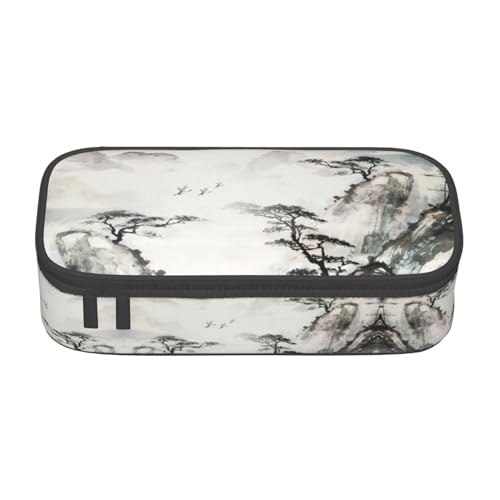 Dexnel Federmäppchen, Federmäppchen, einfache Schreibwarentasche mit 4 Fächern, Büro-Organizer, niedlicher Pinguin-Druck, Ink Mountain Tree, Einheitsgröße, Taschen-Organizer von Dexnel