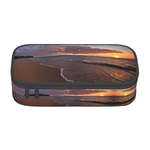 Dexnel Federmäppchen, Federmäppchen, einfache Schreibwarentasche mit 4 Fächern, Büro-Organizer, schöner Schmetterlings-Druck, Strand Sonnenuntergang, Einheitsgröße, Taschen-Organizer von Dexnel