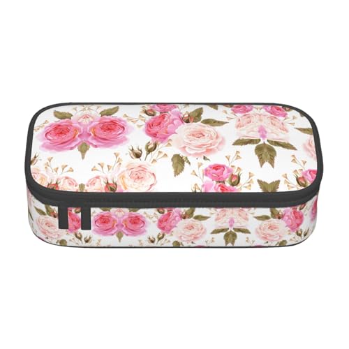 Dexnel Federmäppchen, Stifteetui, einfache Schreibwarentasche mit 4 Fächern, Büro-Organizer, Blumen im Sonnenschein-Druck, Blume, Rose, Rosa, Einheitsgröße, Taschen-Organizer von Dexnel