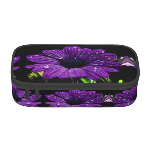 Dexnel Federmäppchen, Stifteetui, einfache Schreibwarentasche mit 4 Fächern, Büro-Organizer, Blumen im Sonnenschein-Druck, Violette Gänseblümchen, Einheitsgröße, Taschen-Organizer von Dexnel