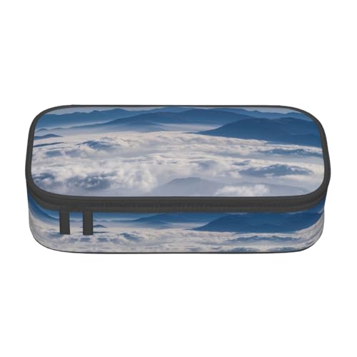 Dexnel Federmäppchen, Stifteetui, einfache Schreibwarentasche mit 4 Fächern, Büro-Organizer, Frohe Weihnachten, Stern-Druck, Landschaft mit Bergen und Wolken, Einheitsgröße, Taschen-Organizer von Dexnel