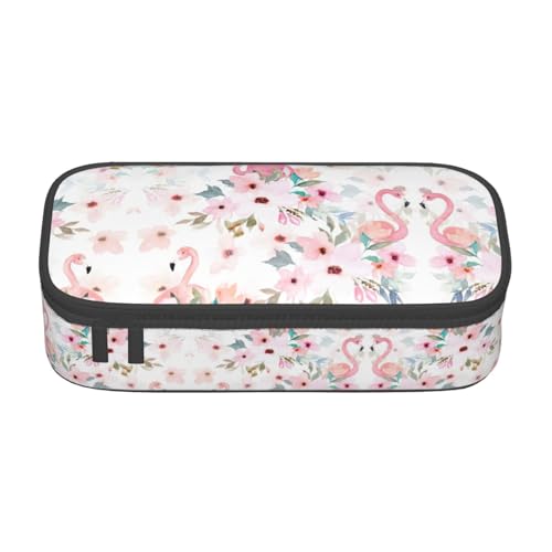 Dexnel Federmäppchen, Stifteetui, einfache Schreibwarentasche mit 4 Fächern, Büro-Organizer, Punkt-Druck in Schwarz und Weiß, Blumenmuster mit Flamingo, Einheitsgröße, Taschen-Organizer von Dexnel