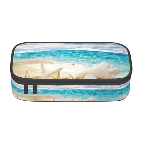 Dexnel Federmäppchen, Stifteetui, einfache Schreibwarentasche mit 4 Fächern, Büro-Organizer, Sanddüsen-Druck, Ocean Beach, Einheitsgröße, Taschen-Organizer von Dexnel