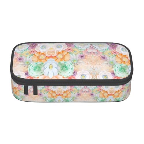 Dexnel Federmäppchen, Stifteetui, einfache Schreibwarentasche mit 4 Fächern, Büro-Organizer, florale Wirbel, Efeu-Druck, Mehrfarbiges Blumenmuster, Einheitsgröße, Taschen-Organizer von Dexnel