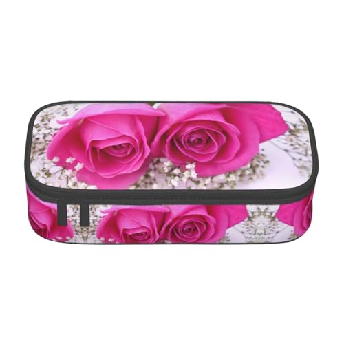 Dexnel Federmäppchen, Stifteetui, einfache Schreibwarentasche mit 4 Fächern, Büro-Organizer, rote Rose auf Klavierdruck, Rosa Rose 4, Einheitsgröße, Taschen-Organizer von Dexnel