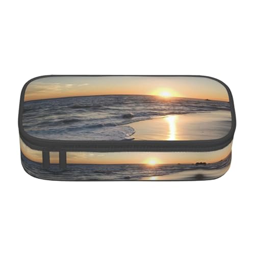 Dexnel Federmäppchen, Stifteetui, einfache Schreibwarentasche mit 4 Fächern, Büro-Organizer, schöner Sonnenblumen-Druck, Strand Sonnenuntergang, Einheitsgröße, Taschen-Organizer von Dexnel