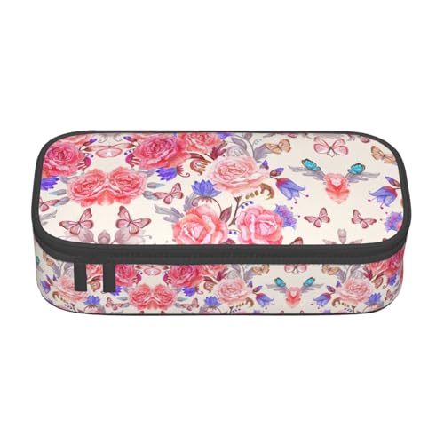 Dexnel Federmäppchen, Stifteetui, einfache Schreibwarentasche mit 4 Fächern, Büro-Organizer, violett-grün, leuchtender Druck, Blume, Rose, Schmetterling, Einheitsgröße, Taschen-Organizer von Dexnel