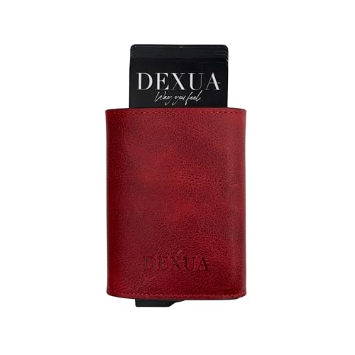 Dexua RFID Blocker Kreditkartenetui Slim Wallet mit Münzfach Bargeldfach Leder Geldbeutel Damen & Herren Geldbörse Edles Geschenk, Carmen Red von Dexua