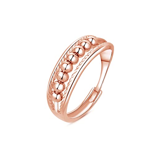 Deyanse Anxiety Ring, 925 Sterling Silber Anti Stress Ring, Bead Spinner Angst Ringe für Frauen Damen, Angstring Rose Gold Verstellbar ringe, Offen Einstellbar Spinner Fidget Ring Anti-stress Ring von Deyanse