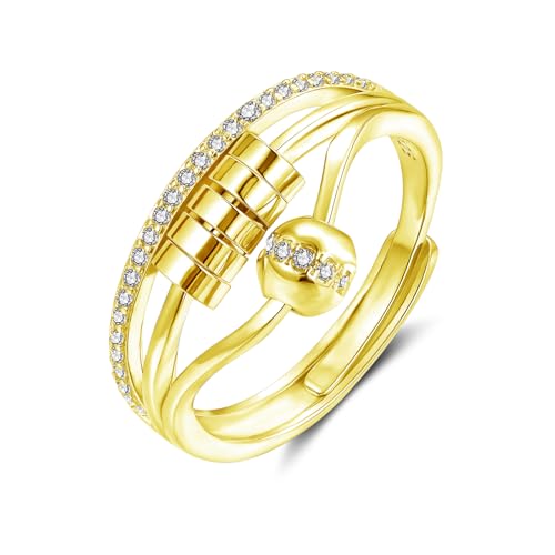 Deyanse Anxiety Ring Silber 925, 925 Sterling Silber Damen Fidget Ring, Offen Einstellbar Anti Stressring, Anti-Stress Ringe mit Zirkonia Perlen, Unisex Unendlichkeit Stimmungsring mit Geschenke Box von Deyanse