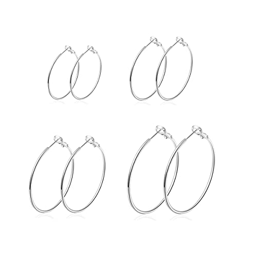 Deyanse 925 Sterling Silber Creolen Set - 4 Paare Unisex Groß Knorpel Klapp Kreolen in 30, 40, 50, 60mm - Ohrringe für Damen von Deyanse