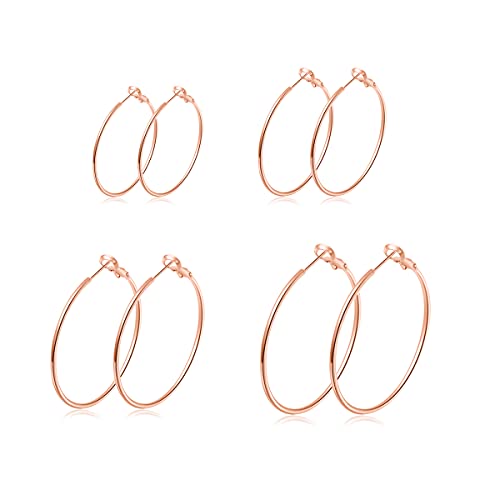 Deyanse Creolen 925 Silber Groß, 925 Sterling Silber Rose Gold Groß Creolen Ohrringe Set für Damen, 4 Paare Unisex Groß Klapp Kreolen Creolen Set, Silber Creolen Ohrringe Set in 30, 40, 50, 60mm von Deyanse