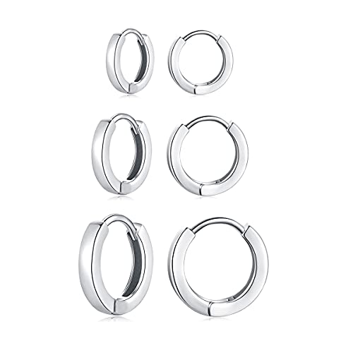 Deyanse Creolen Silber 925 Set, 925 Sterling Silber Damen Creolen Ohrringe Set, 3 Paare Unisex Klein Schlafen Knorpel Kreolen Ohrringe für Mädchen, Allergenfrei Creolen Ohrringe Set in 9, 11, 13mm von Deyanse