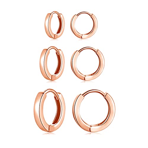 Deyanse Creolen Silber 925 Set, 925 Sterling Silber Damen Creolen Ohrringe Set, 3 Paare Unisex Klein Schlafen Knorpel Kreolen Ohrringe für Mädchen, Rose Gold Creolen Ohrringe Set in 9, 11, 13mm von Deyanse