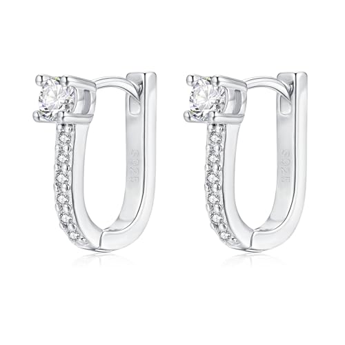 Deyanse Creolen Silber 925 für Damen Mädchen, 925 Sterling Silber Oval Ohrringe Creolen, Klein U-förmige Huggie Ohrringe mit Cubic Zirkonia, Hypoallergen Knorpel Kreolen Silberohrringe mit Geschenkbox von Deyanse
