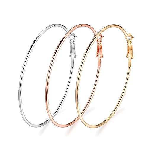 Deyanse Creolen Silber Damen Ohrringe, 925 Sterling Silber Creolen Ohrringe Set, 50mm Groß Unisex Creolen Kreolen, Ohrschmuck als Geschenk zum Weihnachten, 3 Farben in Silver/Gold/Rose Gold von Deyanse