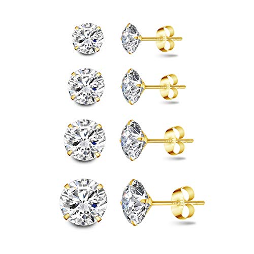 Deyanse Damen Silber Ohrstecker, 4 Paare 925 Sterling Silber Gold Zirkonia Ohrstecker Ohrringe Set, Hypoallergen Unisex Klein Schlafen Knorpel Ohrstecker mit Zirkonia, Ohrringe Größe in 3, 4, 5, 6mm von Deyanse