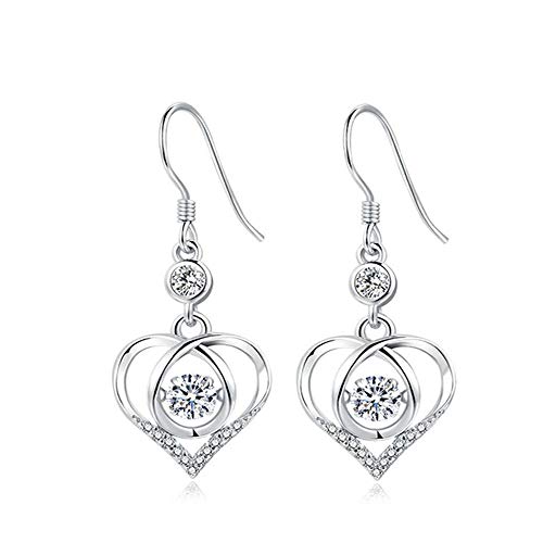 Deyanse Silber 925 Ohrringe für Damen, 925 Sterling Silber Herz Ohrhänger Ohrringe, Herz Haken Ohrringe mit Weiß Zirkonia, Liebe Herz Geschenk für Mutter Frau Freundin zum Weihnachten Geburtstag von Deyanse