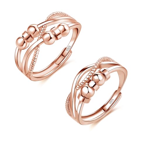 Deyanse Silber Anxiety Ring, 2PCS 925 Sterling Silber Anti-Stress Ring Set, Offen Einstellbar Angst Ring Partnerringe, Rose Gold Unendlichkeit Spinner Fidget Ring, Stimmungsring gegen Stress von Deyanse