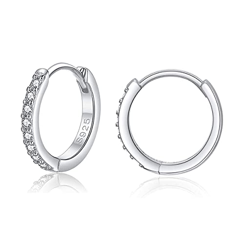 Deyanse Silber Creolen Ohrringe für Damen, 925 Sterling Silber Creolen Ohrringe mit Weiß Zirkonia, 14mm Unisex Klein Schlafen Knorpel Kreolen, Silber Creolen Ohrringe für Damen Herren Mädchen Kinder von Deyanse