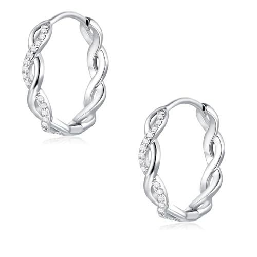 Deyanse Silber Creolen für Damen, 925 Sterling Silber Ohrringe Creolen mit Zirkonia, Klassisch Unendlichkeit Kreolen Ohrringe, Schlafen Knorpel Ohrringe, Hypoallergen Ohrschmuck mit Geschenkbox von Deyanse
