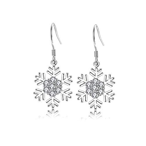 Deyanse Silber Ohrringe für Damen, 925 Sterling Silber Weihnachten Ohrhänger Ohrringe, Schneeflocke Haken Ohrhänger mit Weiß Zirkonia, Geschenk zum Weihnachten, Kommt mit Schmuck Geschenk Box von Deyanse