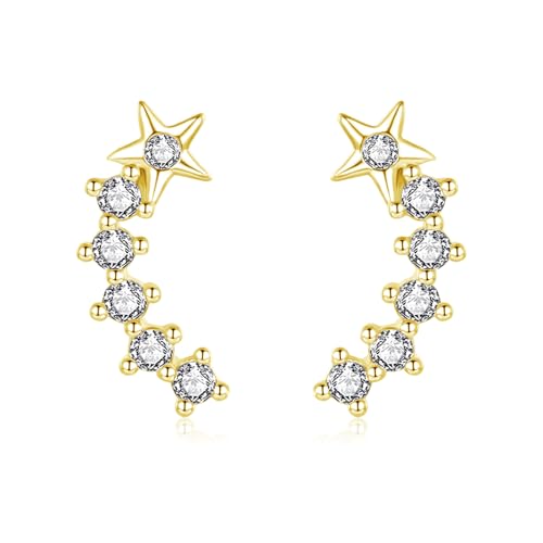 Deyanse Silber Ohrstecker für Damen Mädchen, 925 Sterling Silber Ohrringe Stecker mit Stern, Flach Ohrstecker Zirkonia Bogen, Knorpel Piercings Ohr Stecker, Hypoallergen Ohrringe für Mehrere Piercings von Deyanse