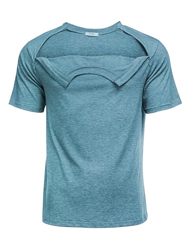 Deyeek Chemo-Port-Shirts, Unisex, nach Schultern, zur Erholung nach der Schulter, zum Abreißen, seitliche Reißverschlüsse, vollständig geöffnet, Chemo-Kleidung, Pfauenblau, XX-Large von Deyeek