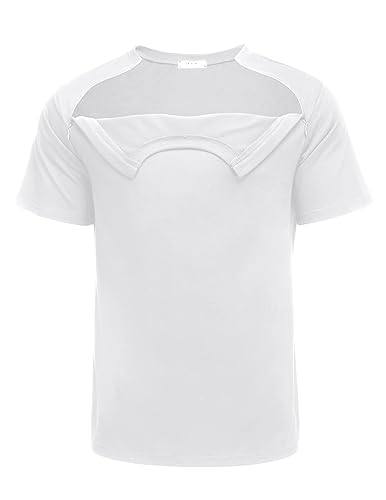 Deyeek Chemo-Port-Shirts, Unisex, nach Schultern, zur Erholung nach der Schulter, zum Abreißen, seitliche Reißverschlüsse, vollständig geöffnet, Chemo-Kleidung, Weiss/opulenter Garten, Klein von Deyeek