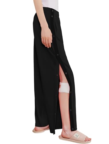 Deyeek Damen-Hose zum Abreißen, seitlicher Schlitz, Druckknopf, offene Unterseite, Jogginghose mit Beinabtrennung, nach Operationen, Pure Black, M von Deyeek