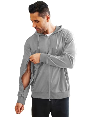 Deyeek Dialyse Sweatshirts mit Arm Reißverschluss Hoodies Full-Zip Leichte Hämodialyse Baumwolle Jacke mit Taschen, GRAU, Medium von Deyeek